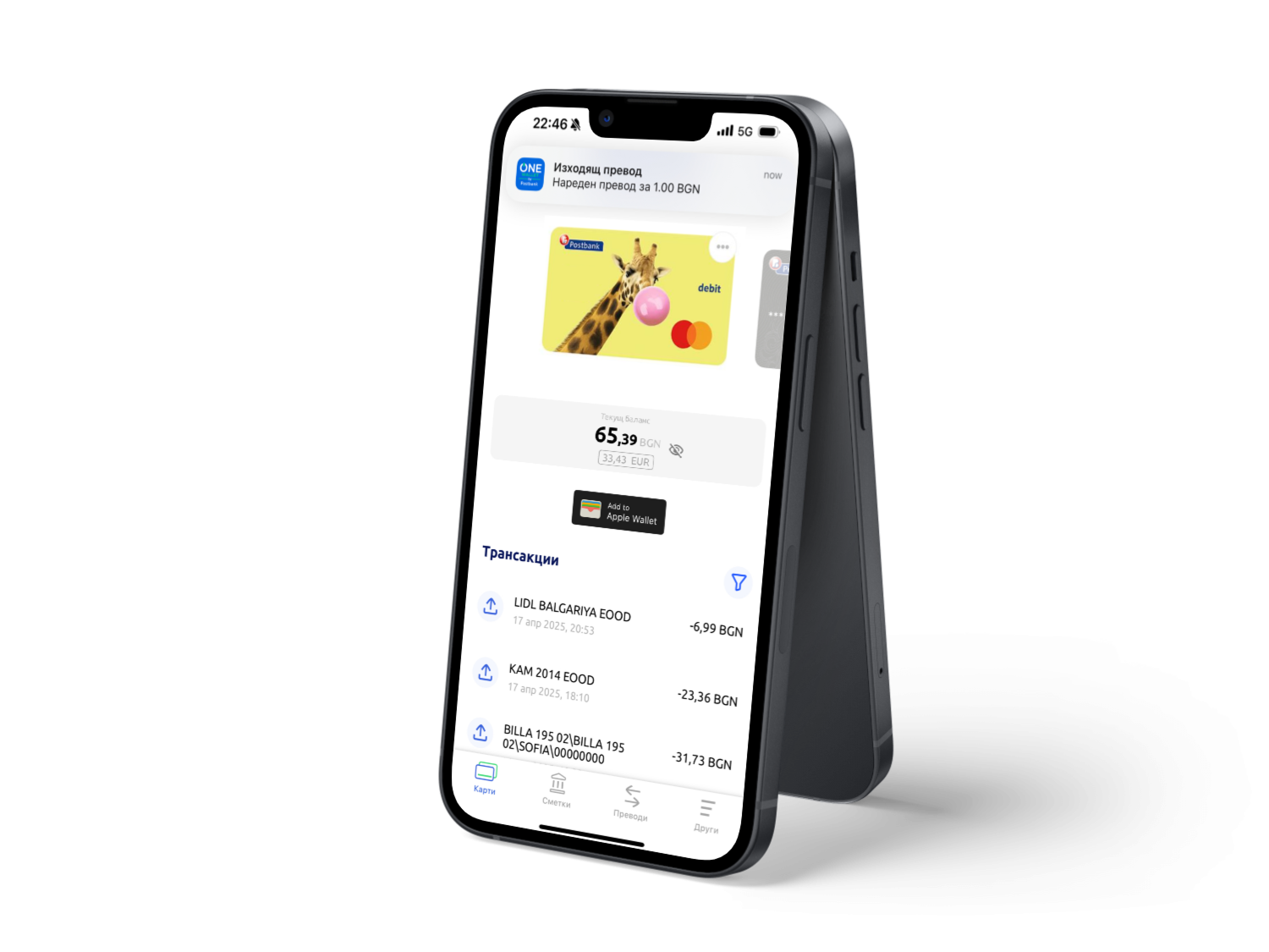 Phone with teen debit card and giraffe