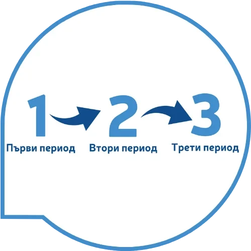 Три последователни периода, обозначени с числата 1, 2 и 3, свързани със стрелки.